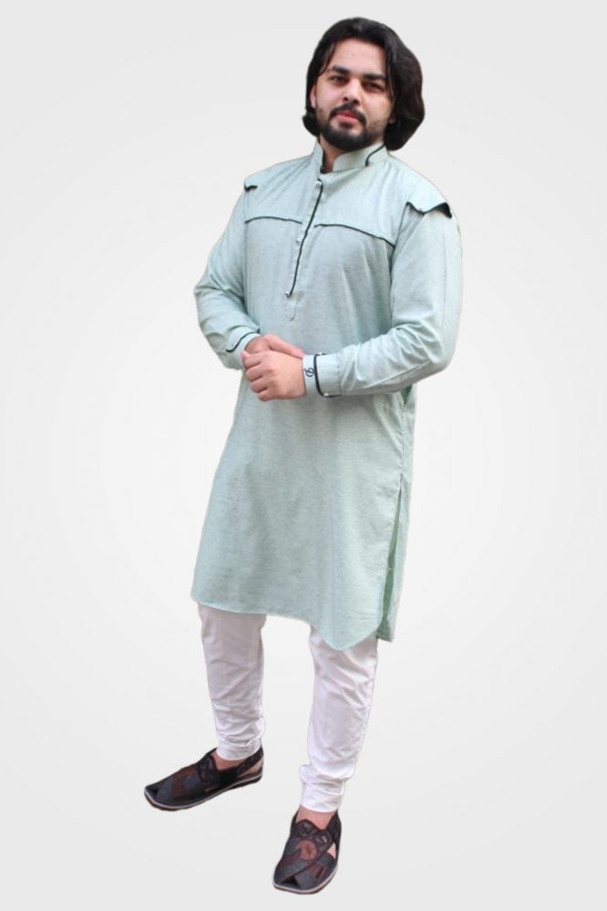 Green Kurta And White Pajama-06-1
